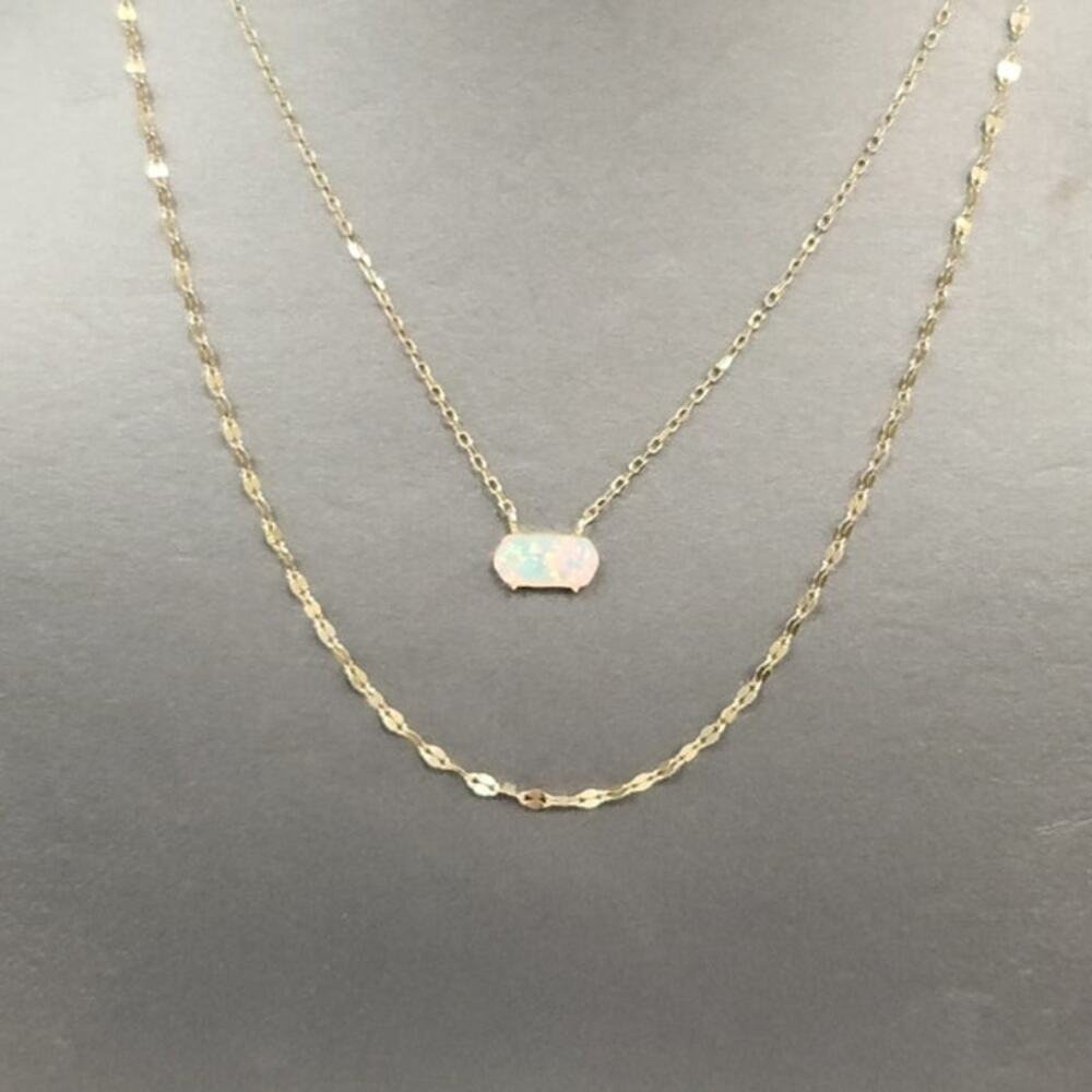 925 Sterling Silver Gold -Tone Double Layer Opal Necklace 16"